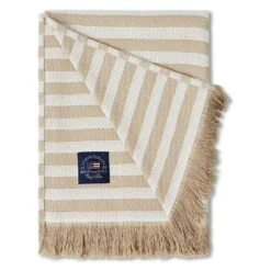 Lexington Striped Recycled Cotton Decke, Beige