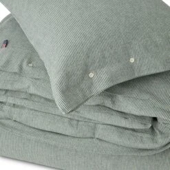 Lexington Striped Cotton Flannel Bettwäscheset Grün, 220x220 + 50x60 Cm -Lexington lexington striped cotton flannel bed set 150x210 gn off wh 1