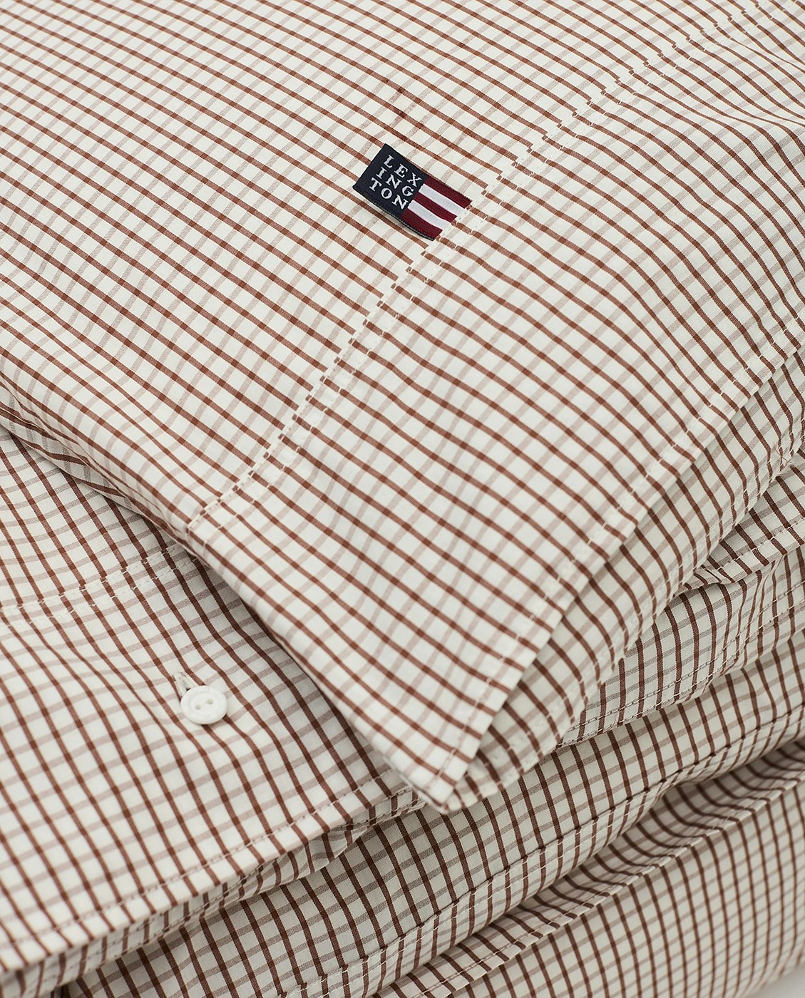 Lexington Checked Cotton Poplin Bettbezug Weiß / Kupfer, 220x220 Cm 5 Lexington Checked Cotton Poplin Bettbezug Weiß / Kupfer, 220x220 Cm – Bild 3